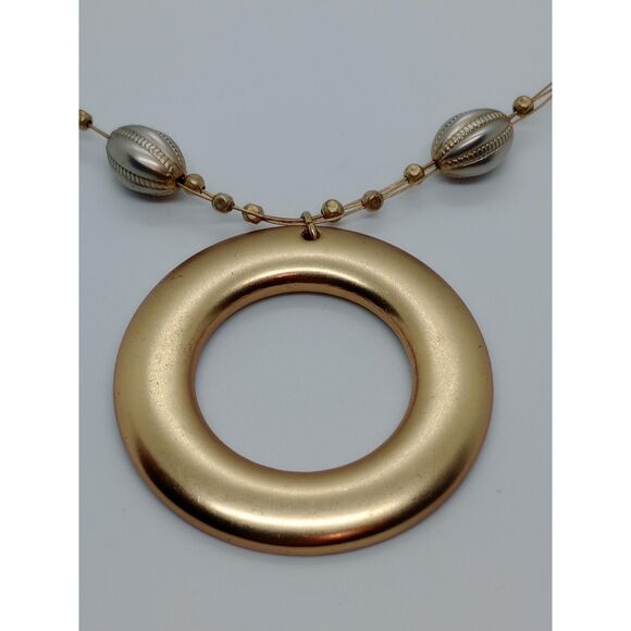 NY Gold Tone Floating Bead Circle Pendant 16-19" Multi Strand Wire Necklace - Picture 4 of 7